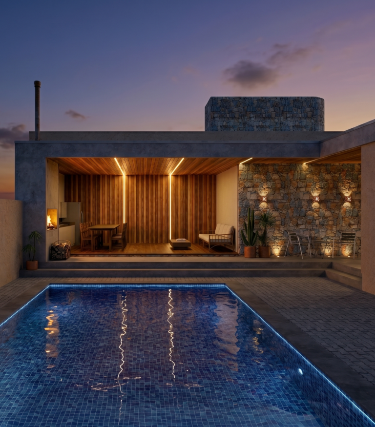 VISTA DA ÁREA GOURMET PELA PISCINA