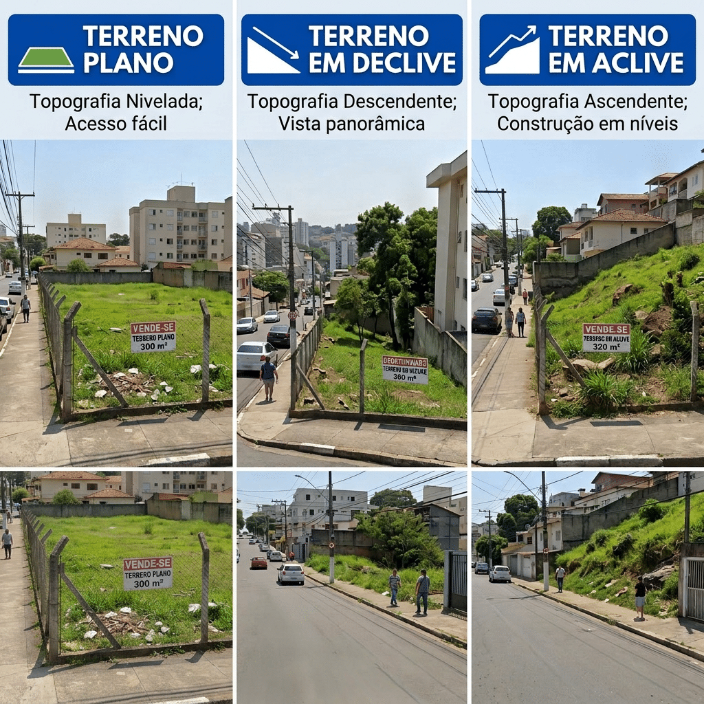 Escolher terreno - Terreno plano ou em declive? Conheça o impacto de cada opção no custo da obra.